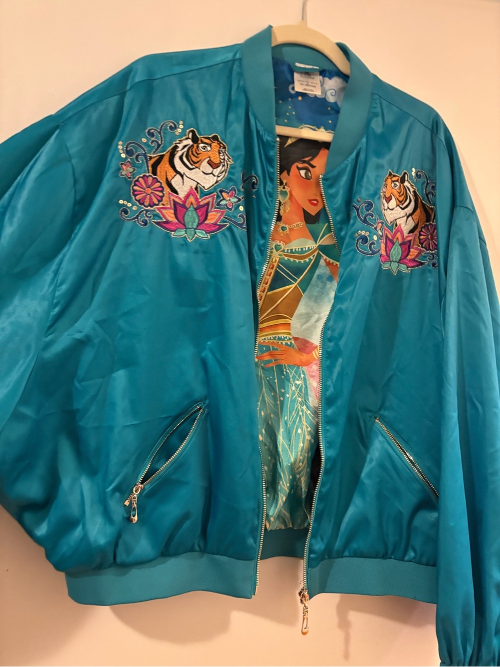 Disney Teal Satin Embroidered Bomber Jacket - Women's